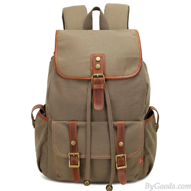 Retro Splicing Rivets Drawstring Rucksack Travelling Large Capacity Outdoor Canvas Backpacks