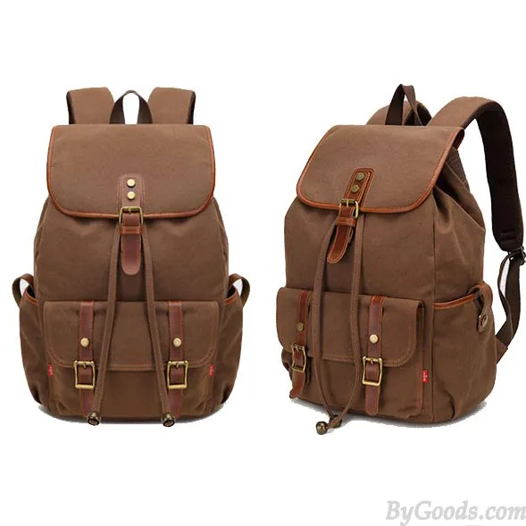 Retro Splicing Rivets Drawstring Rucksack Travelling Large Capacity Outdoor Canvas Backpacks