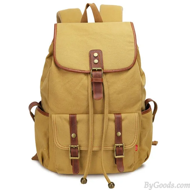 Retro Splicing Rivets Drawstring Rucksack Travelling Large Capacity Outdoor Canvas Backpacks