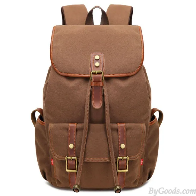 Retro Splicing Rivets Drawstring Rucksack Travelling Large Capacity Outdoor Canvas Backpacks