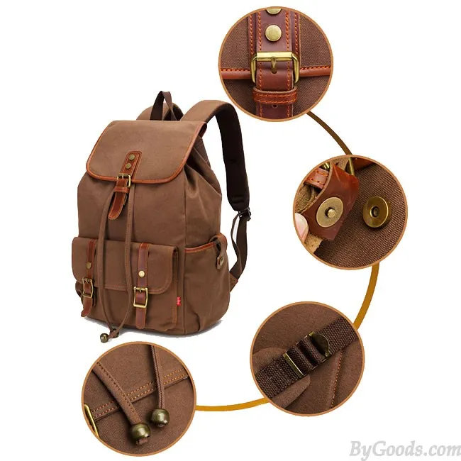 Retro Splicing Rivets Drawstring Rucksack Travelling Large Capacity Outdoor Canvas Backpacks