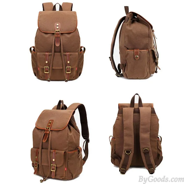 Retro Splicing Rivets Drawstring Rucksack Travelling Large Capacity Outdoor Canvas Backpacks