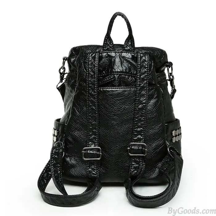 Rivet Black Soft Leather Shoulder Bag School Backpacks