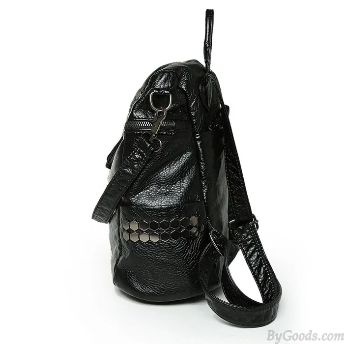 Rivet Black Soft Leather Shoulder Bag School Backpacks