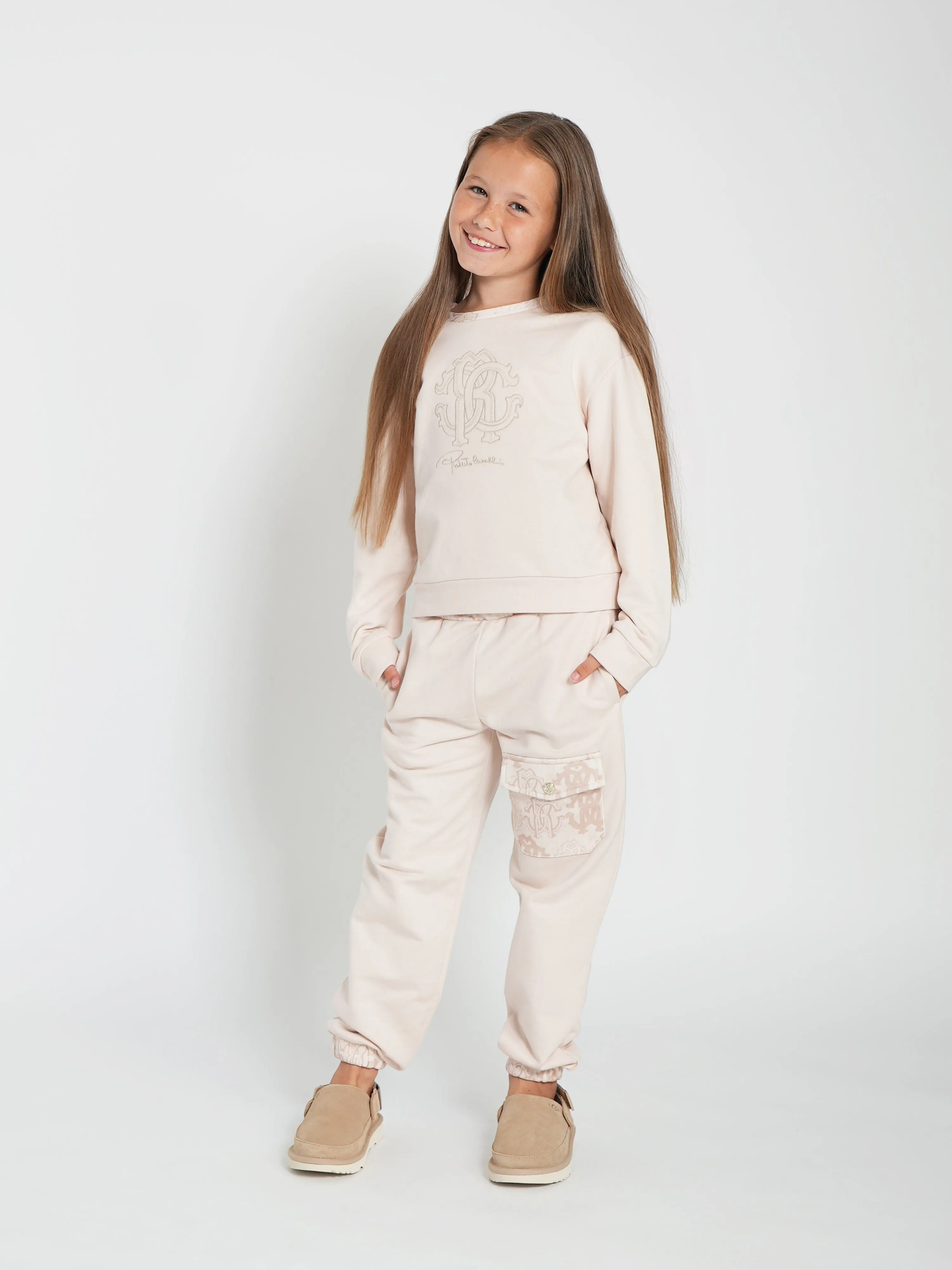 Roberto Cavalli Girls Logo Joggers in Beige