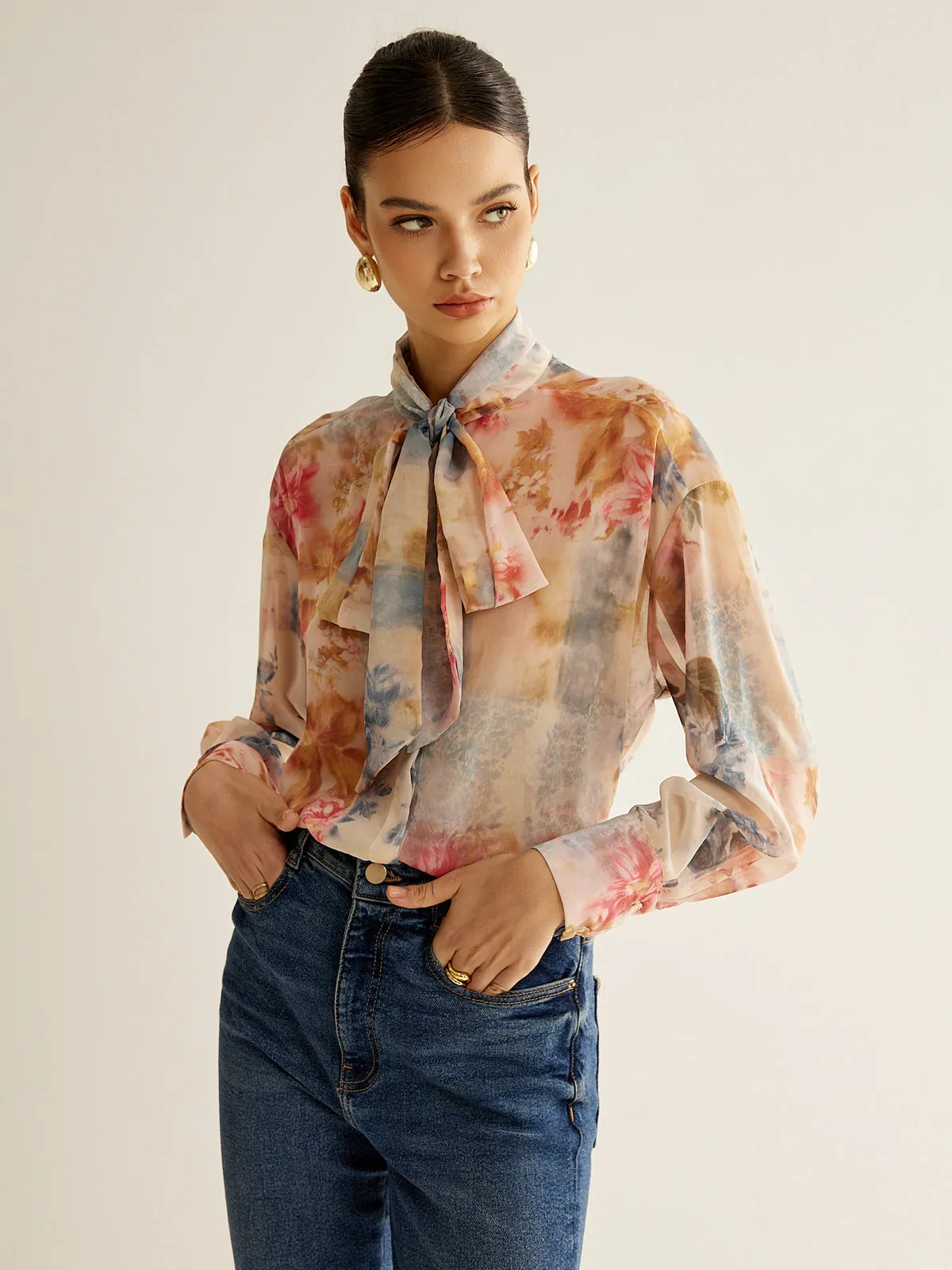 Romance Tie Neck Thin Shirt