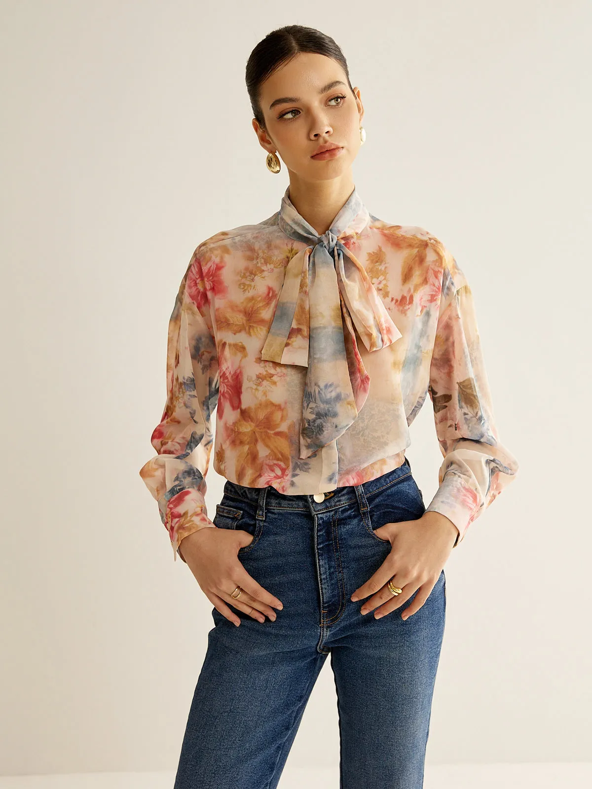 Romance Tie Neck Thin Shirt