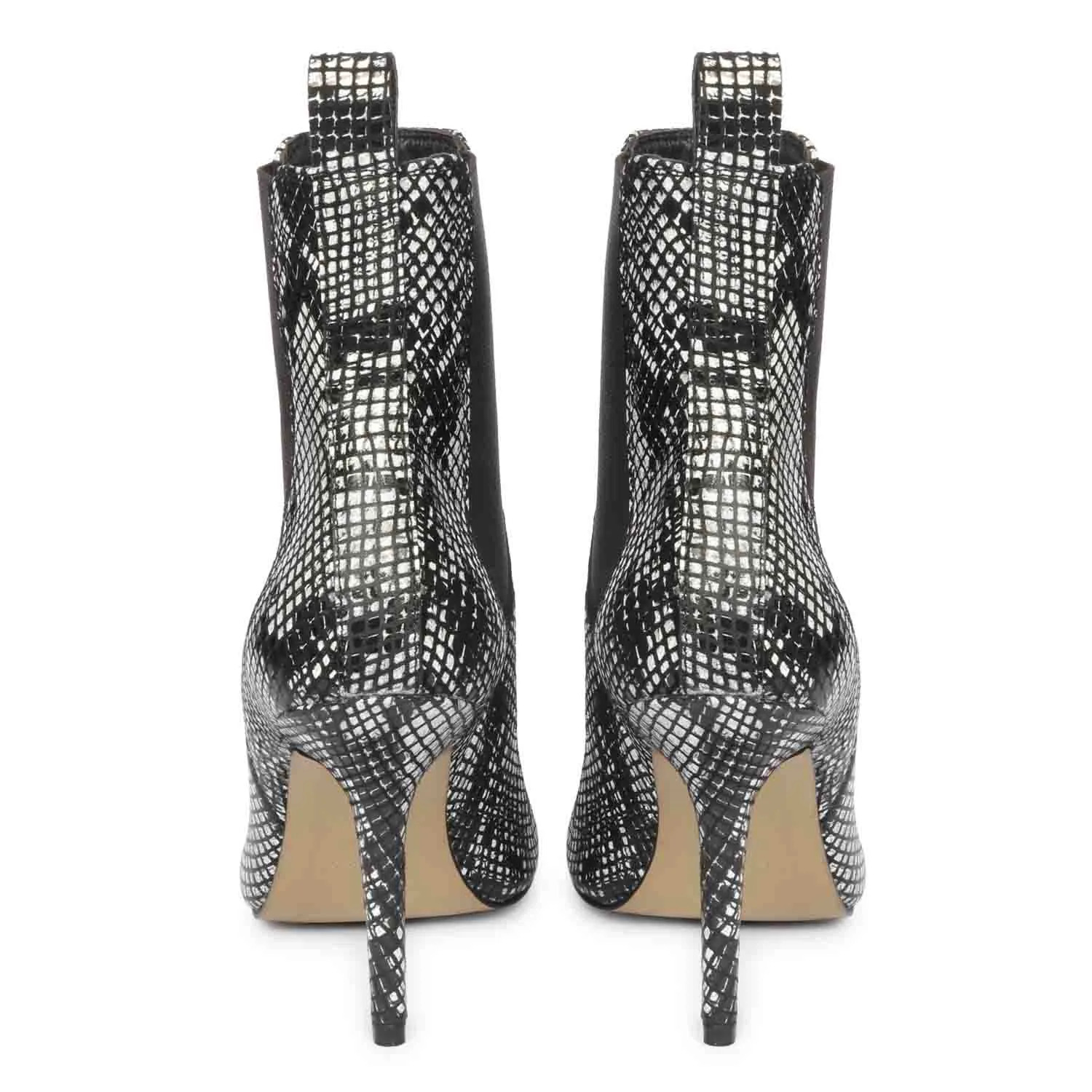 Saint Arely Grey Snake Print Leather Kitten Heel Boots