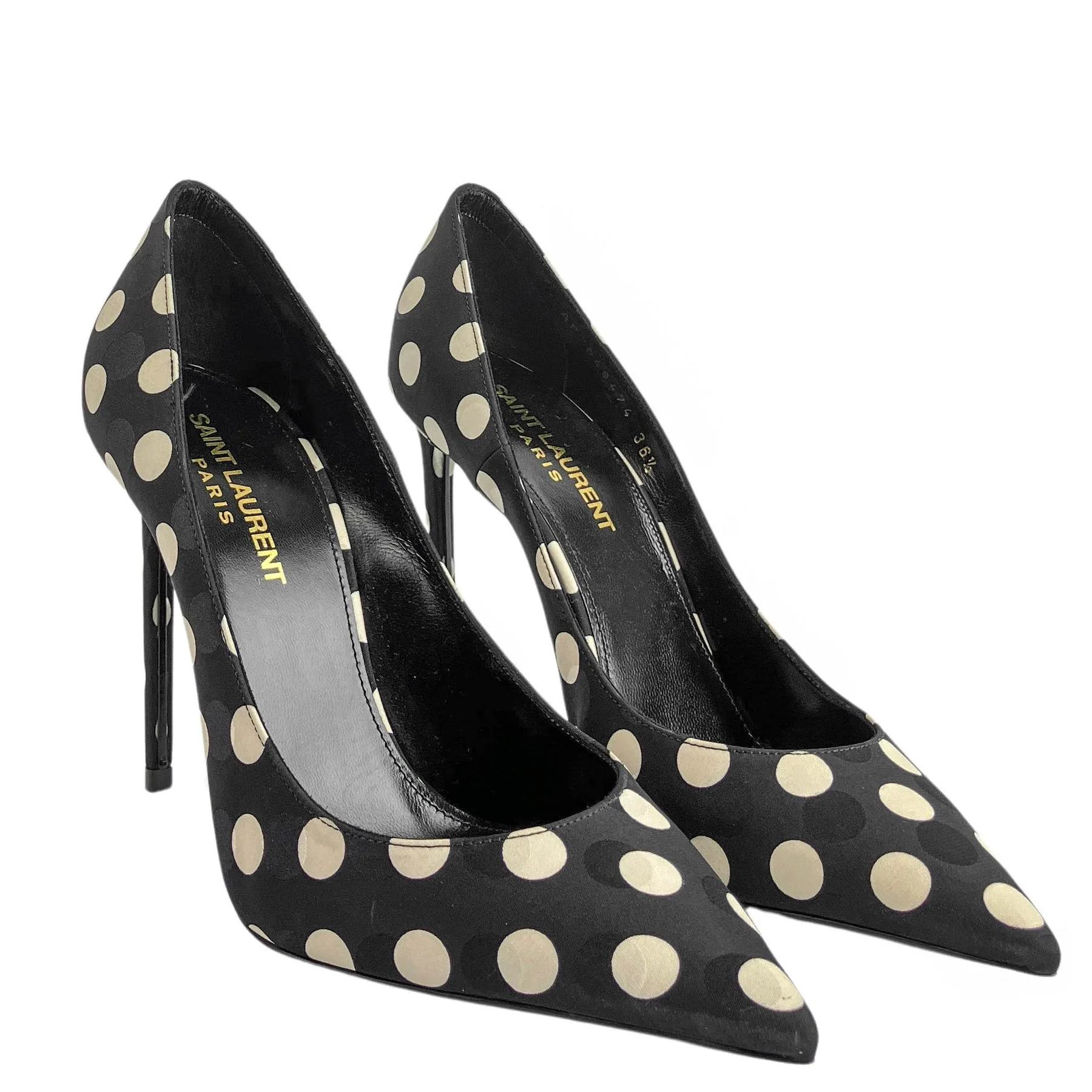 Saint Laurent Polka Dot Heels in Black and Cream