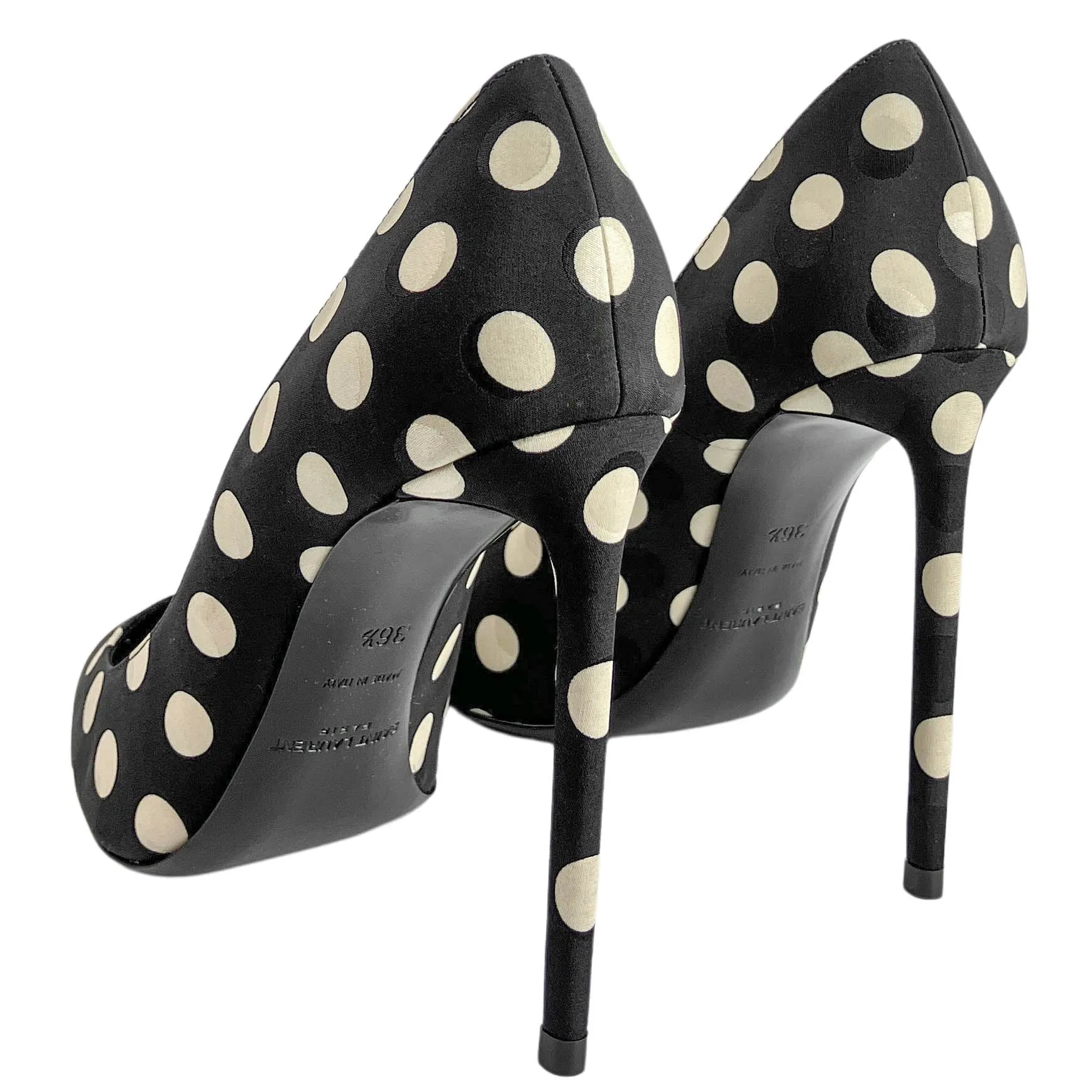 Saint Laurent Polka Dot Heels in Black and Cream