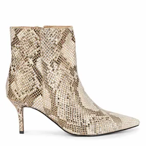 Saint Lottie Brown Snake Print Leather Kitten Heel Ankle Boots