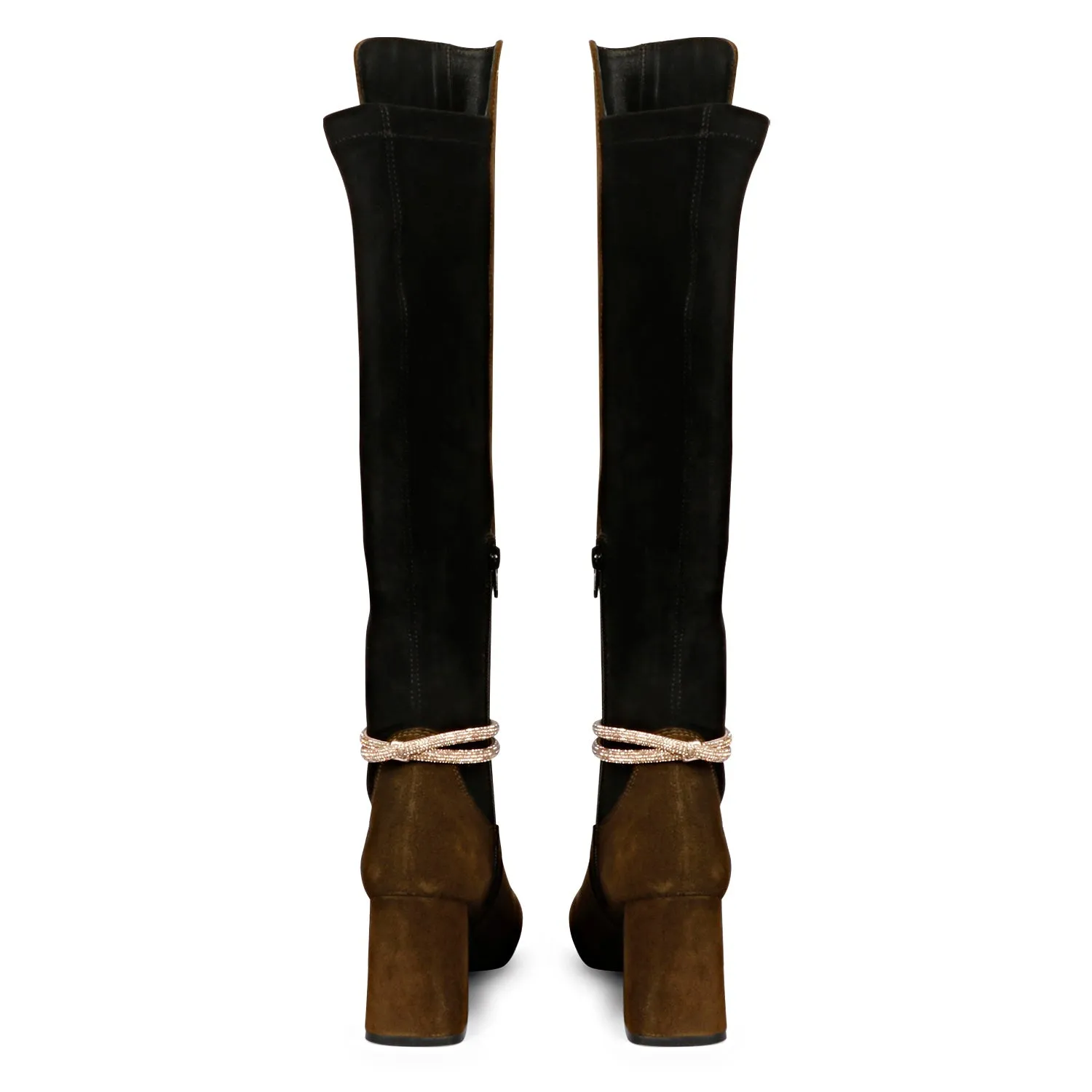 Saint Lumina Golden Cord String Olive Leather Knee High Boots