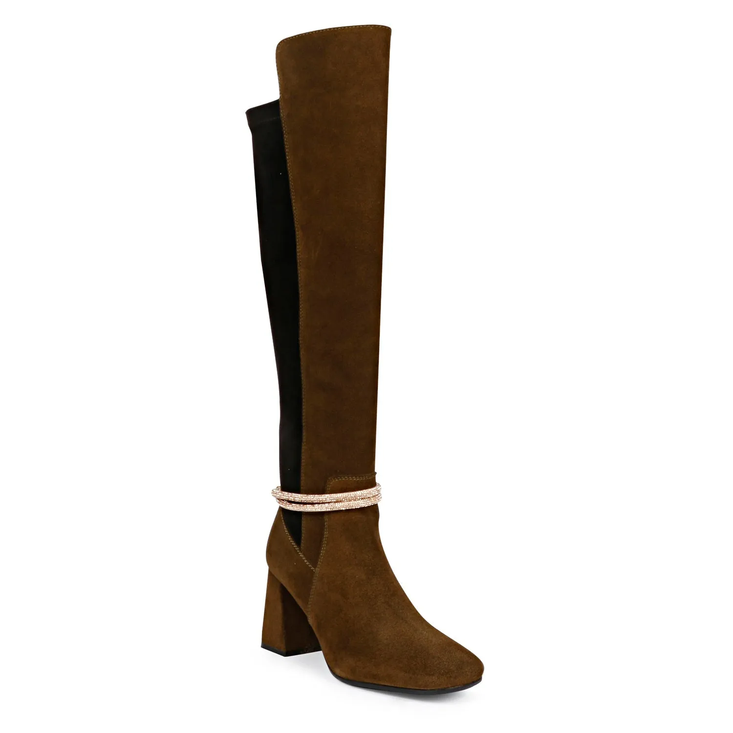 Saint Lumina Golden Cord String Olive Leather Knee High Boots