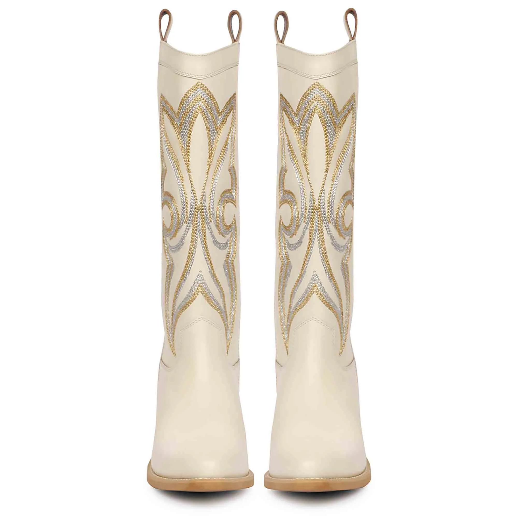 Saint Martina White Stitched Leather Handcrafted Cowboy Boots