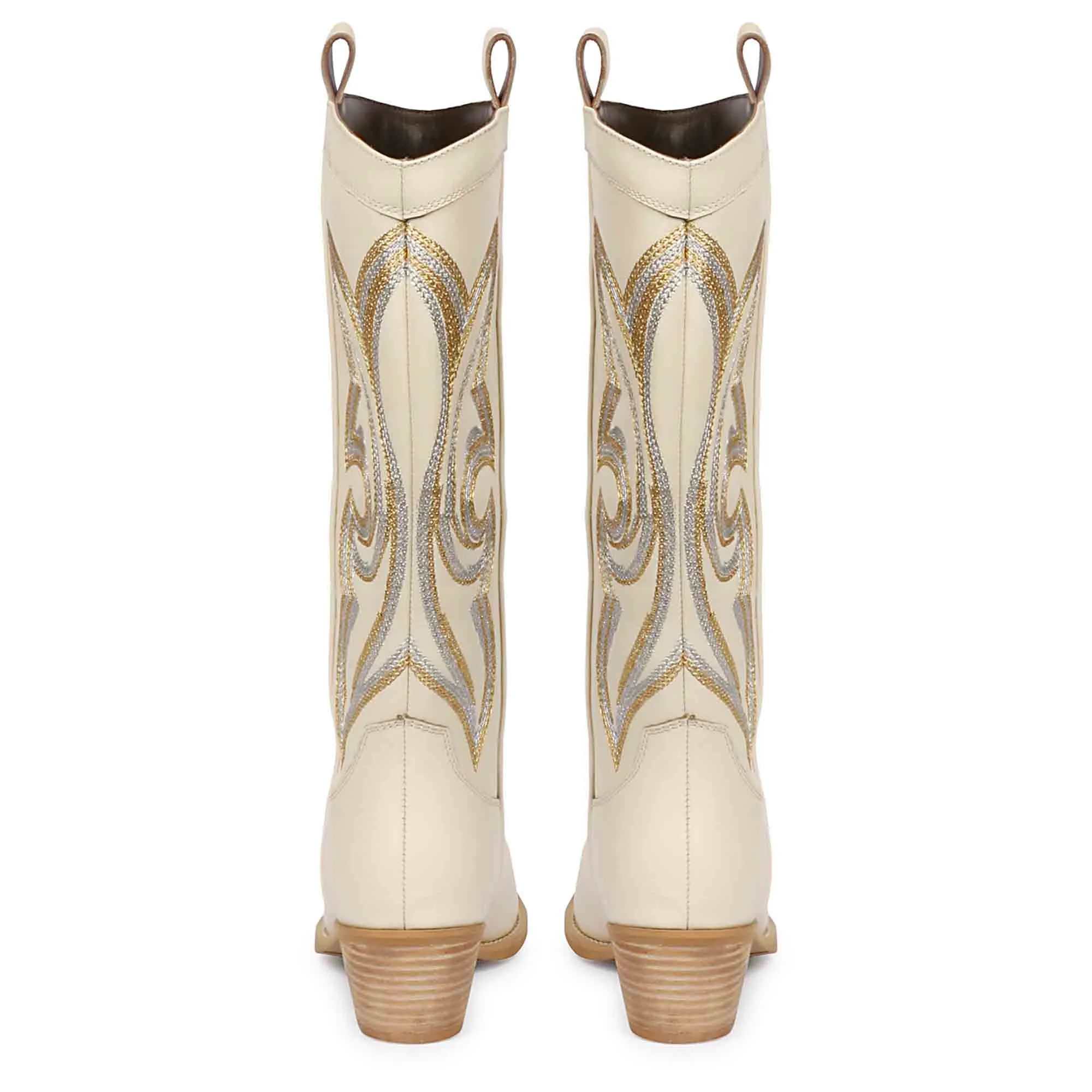 Saint Martina White Stitched Leather Handcrafted Cowboy Boots