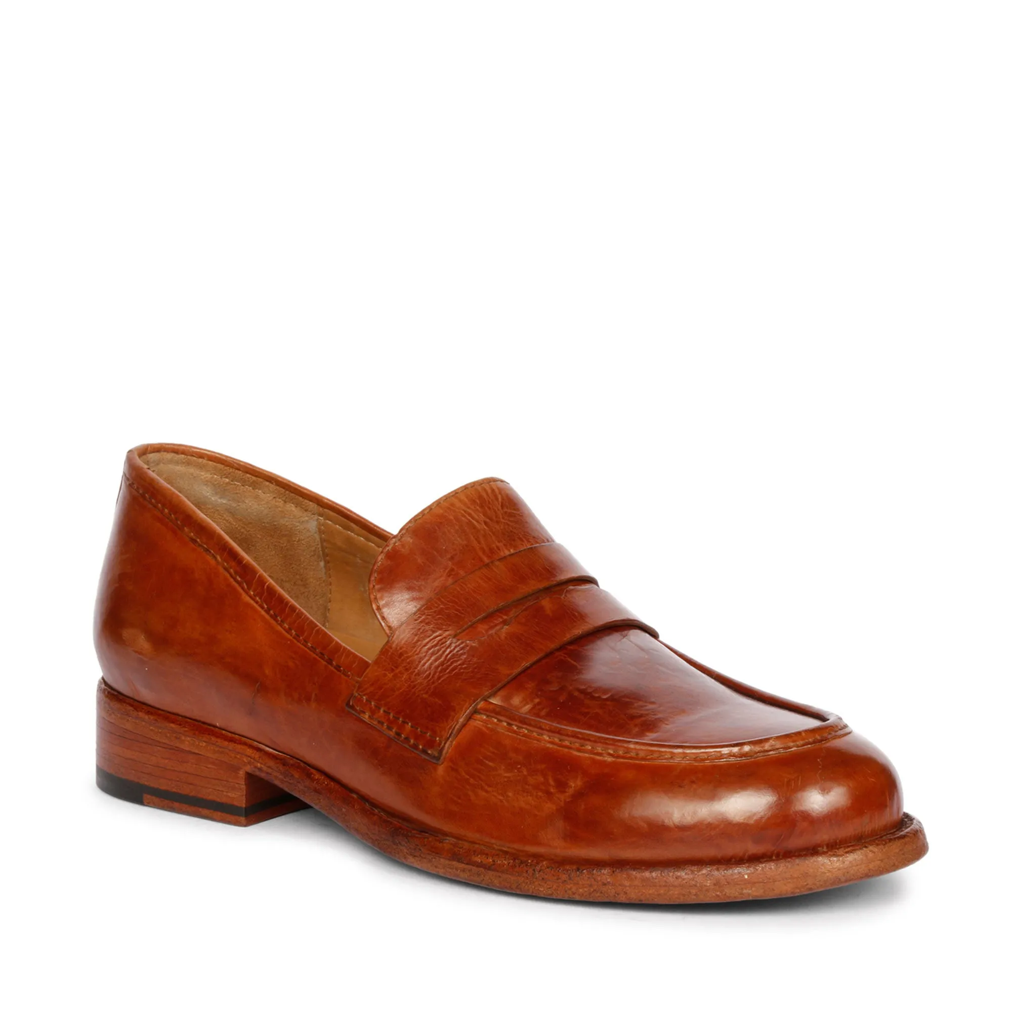 Saint Micola Cognac Leather Washed Moccasins