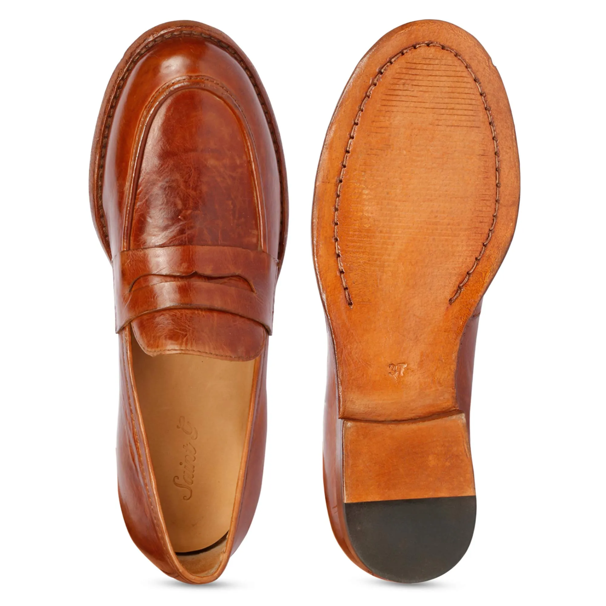 Saint Micola Cognac Leather Washed Moccasins