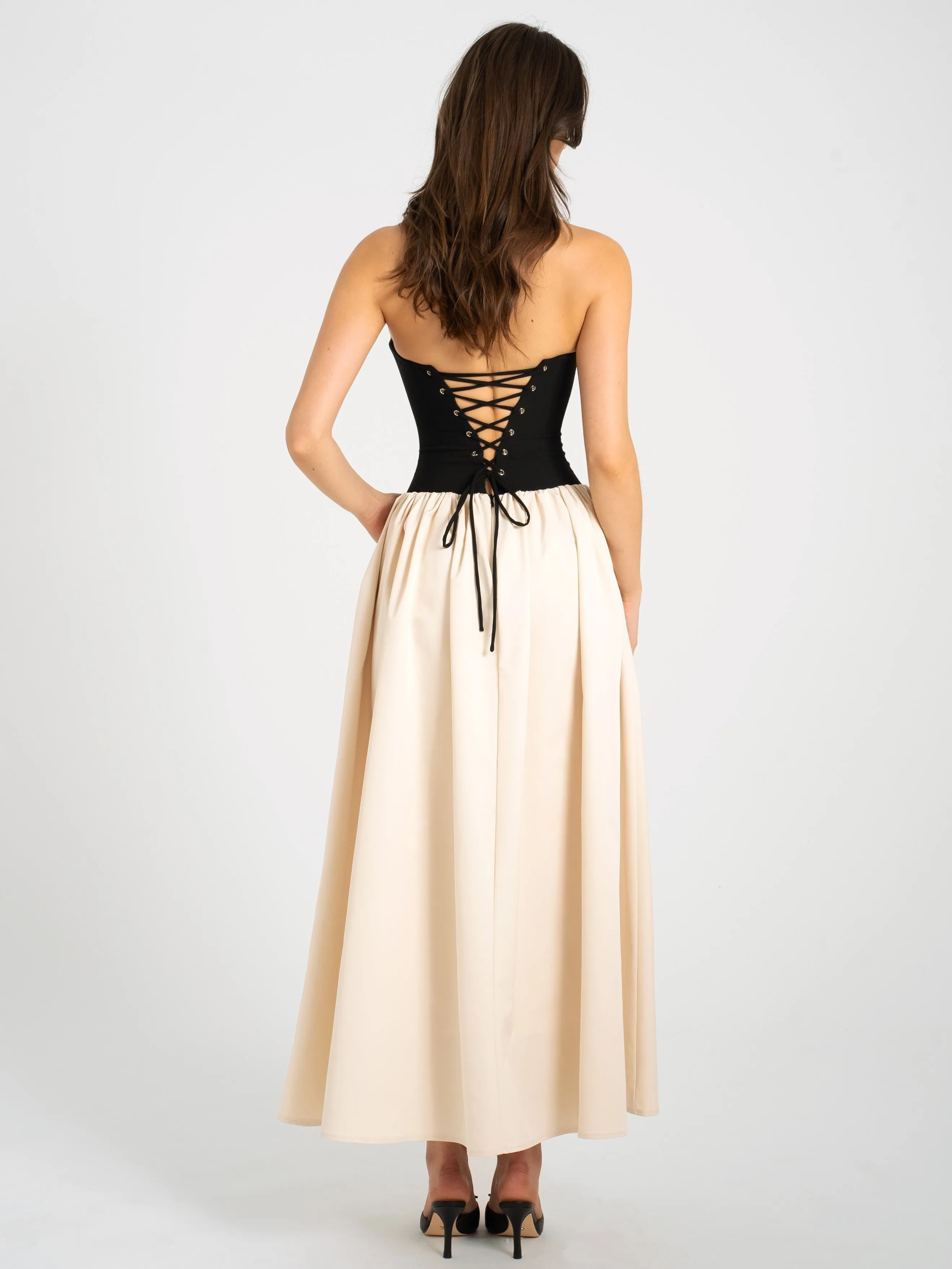 Sana Sweetheart Lace-up Back Drop Waist Maxi Dress