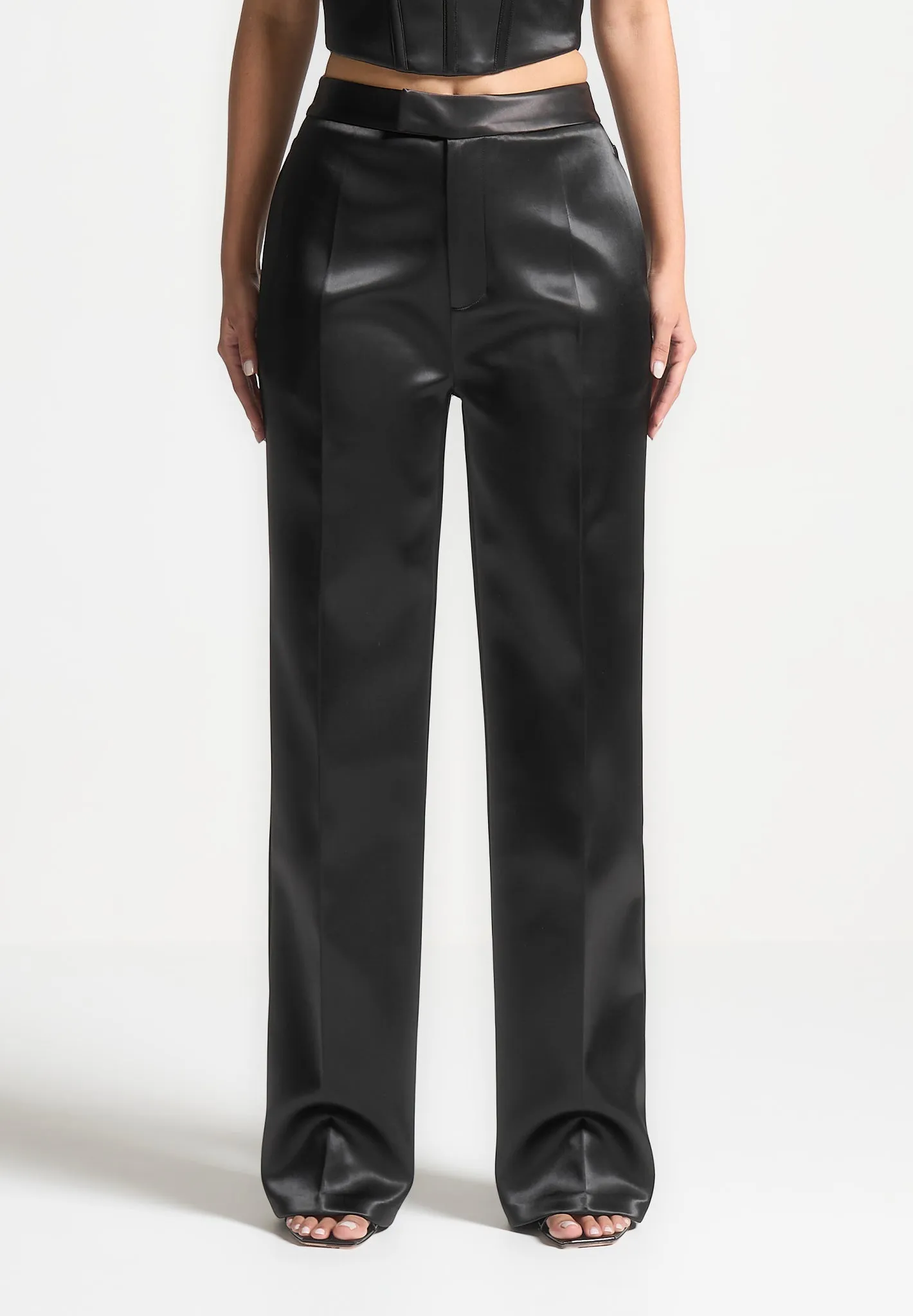 Satin Tailored Trousers - Black