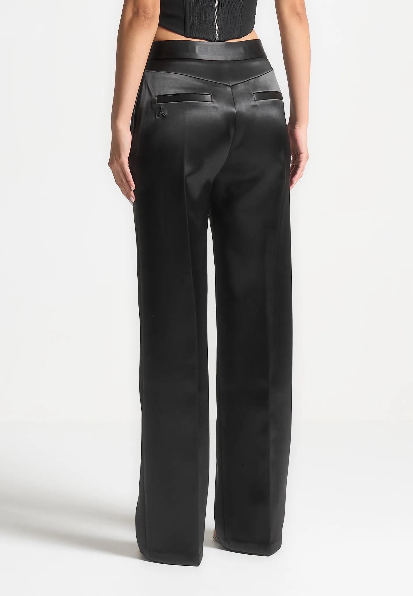 Satin Tailored Trousers - Black