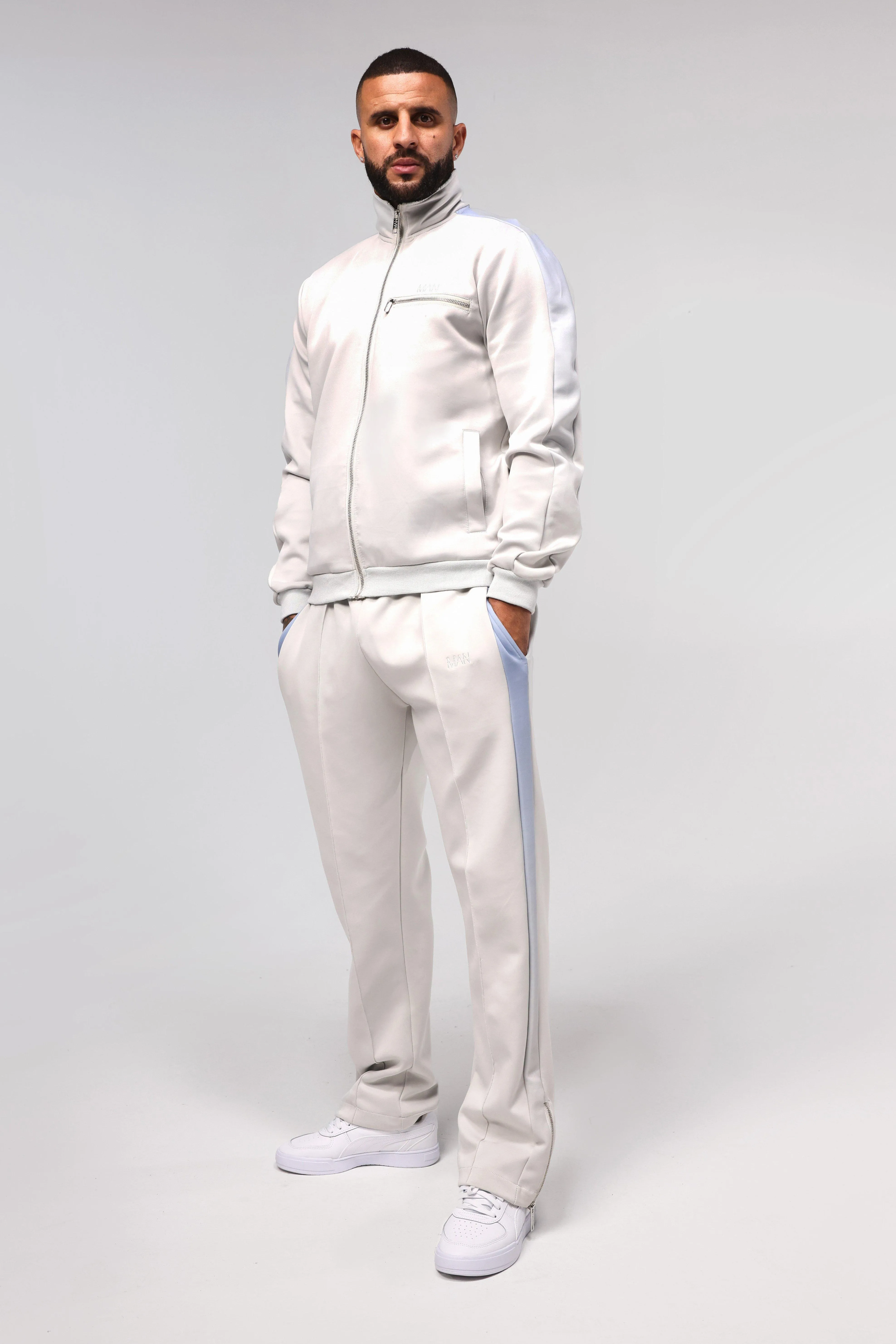 Scuba Harrington Tracksuit With Tape | boohooMAN UK