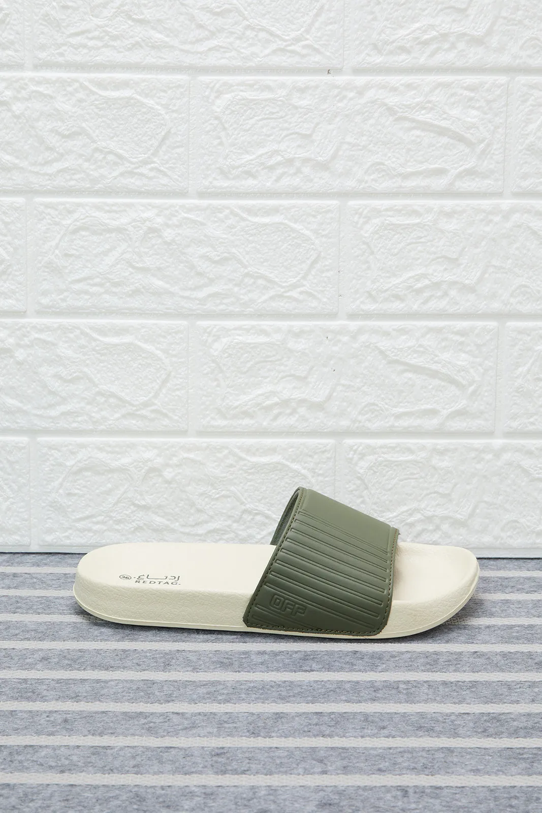 Senior Boys Beige And Olive Embossed Slide