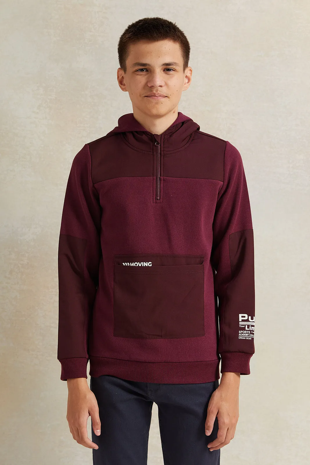 Senior Boys Burgundy Half Zip Sweatshirt