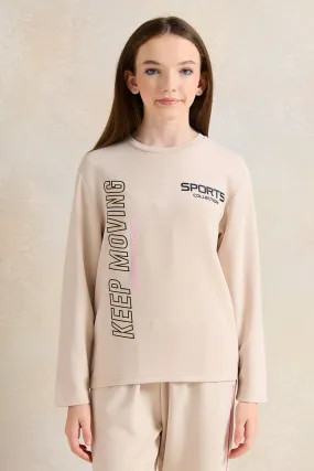 Senior Girls Beige Printed Sweatshirt