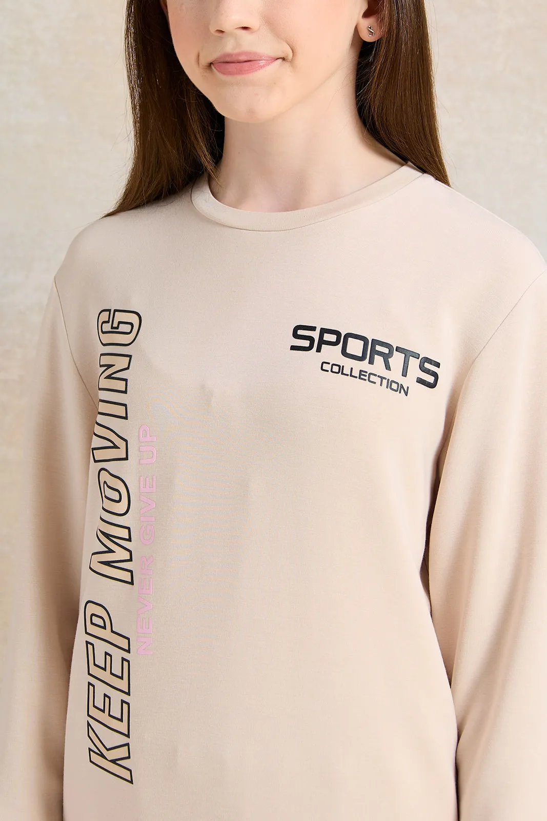 Senior Girls Beige Printed Sweatshirt