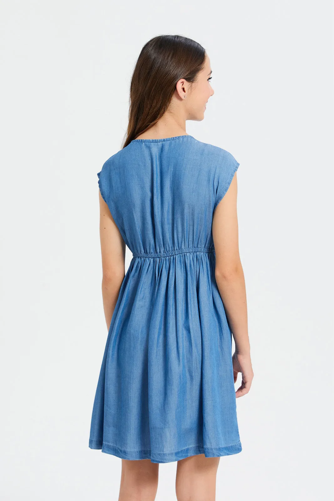 Senior Girls Blue Front Tie Denim Dress