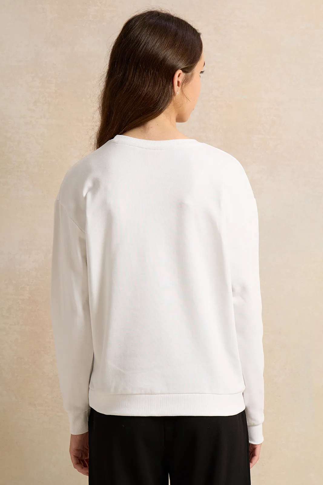 Senior Girls White Printed Sweatshirt