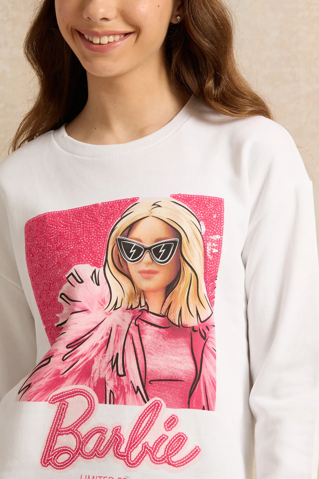 Senior Girls White Printed Sweatshirt