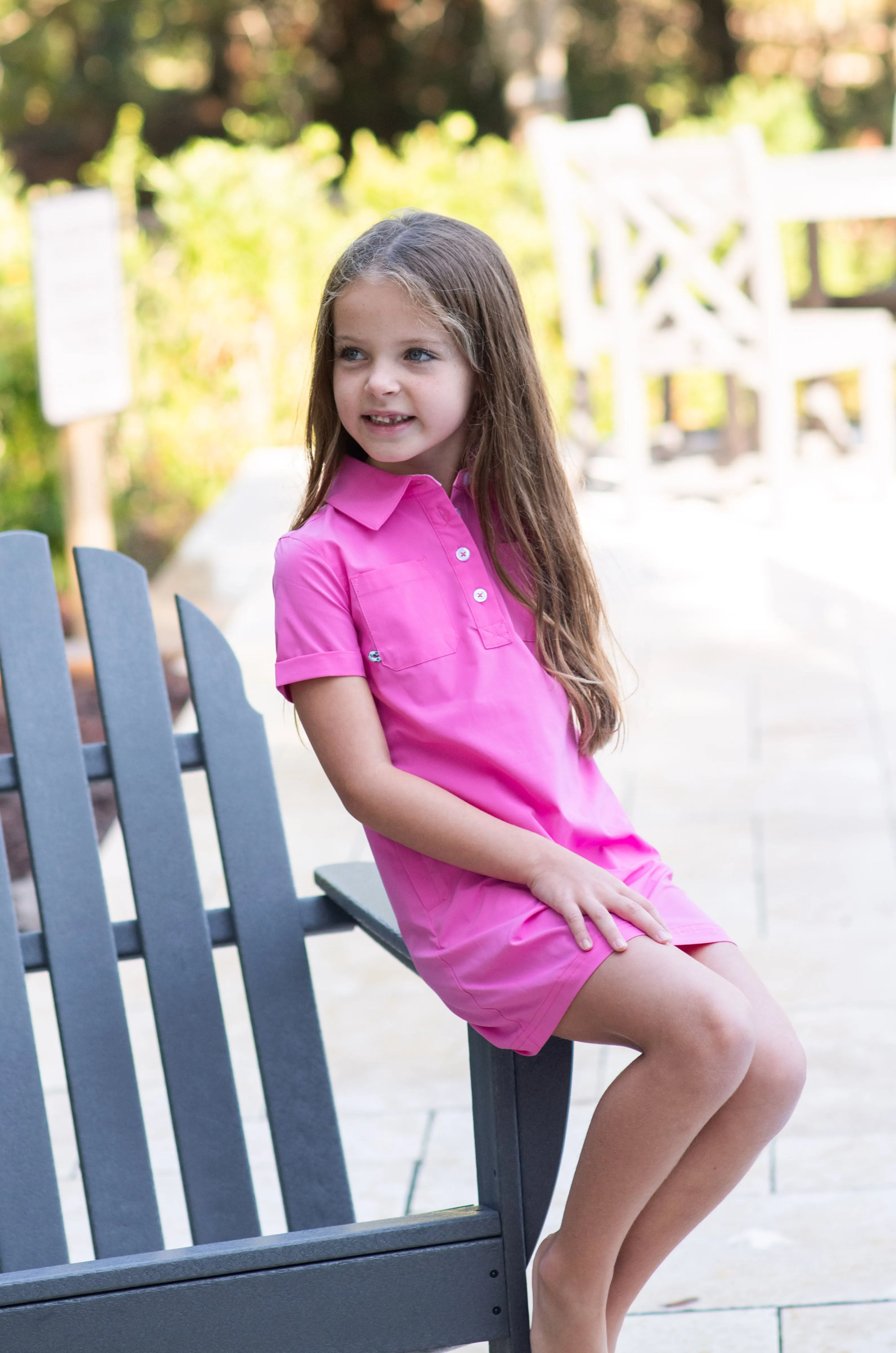 Short Sleeve Fishing Shirt Dress in Cheeky Pink