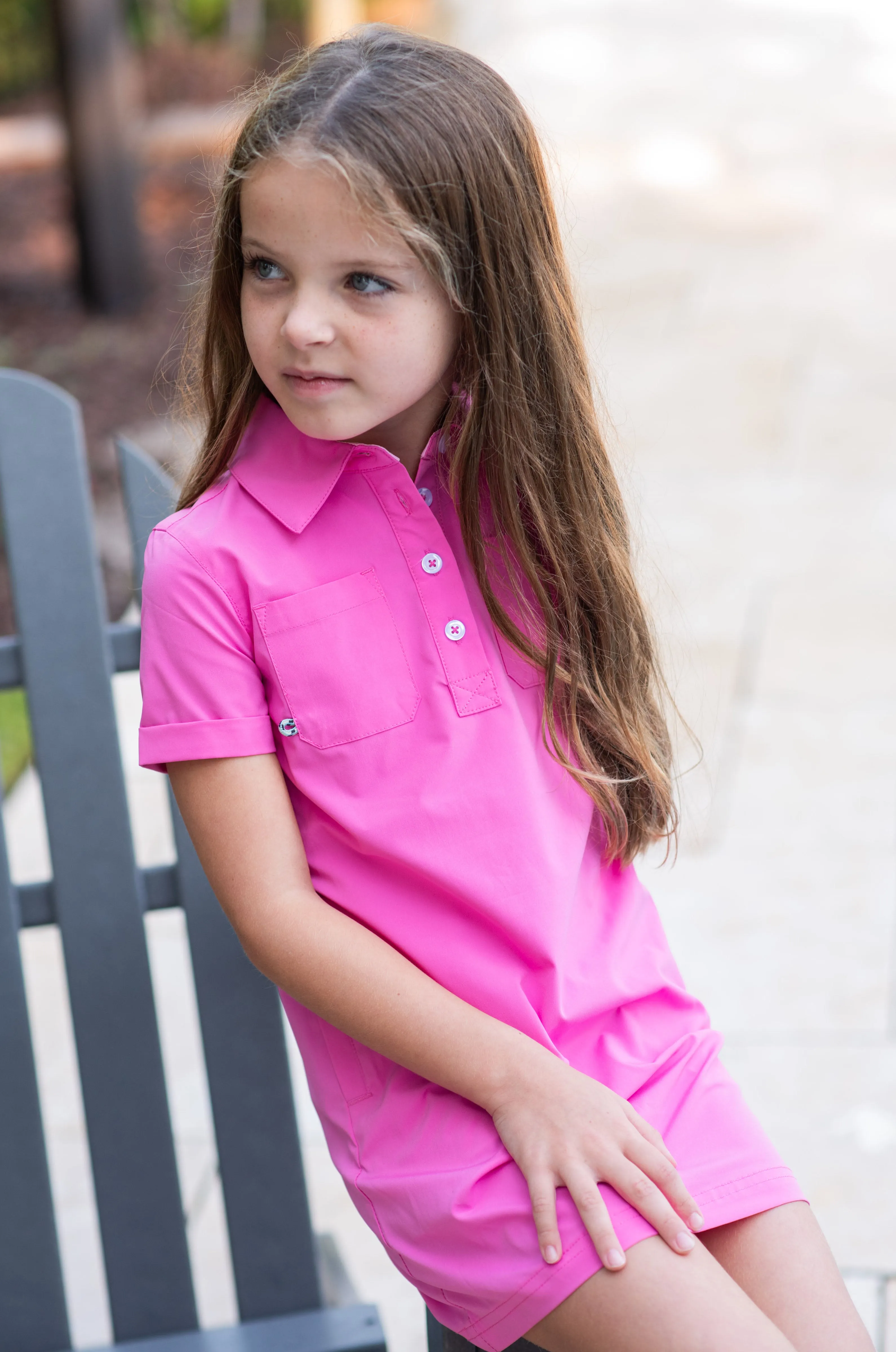 Short Sleeve Fishing Shirt Dress in Cheeky Pink