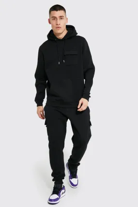 Side Panel Cargo Hooded Tracksuit | boohooMAN UK