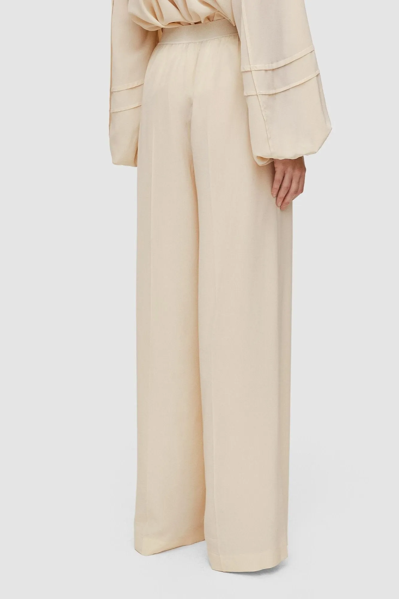 Silk Crepe de Soie Hulin Trousers, oat