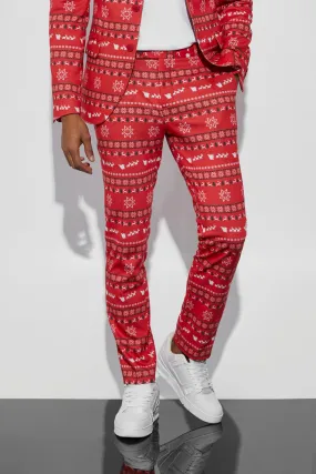 Skinny Fit Christmas Print Suit Trousers