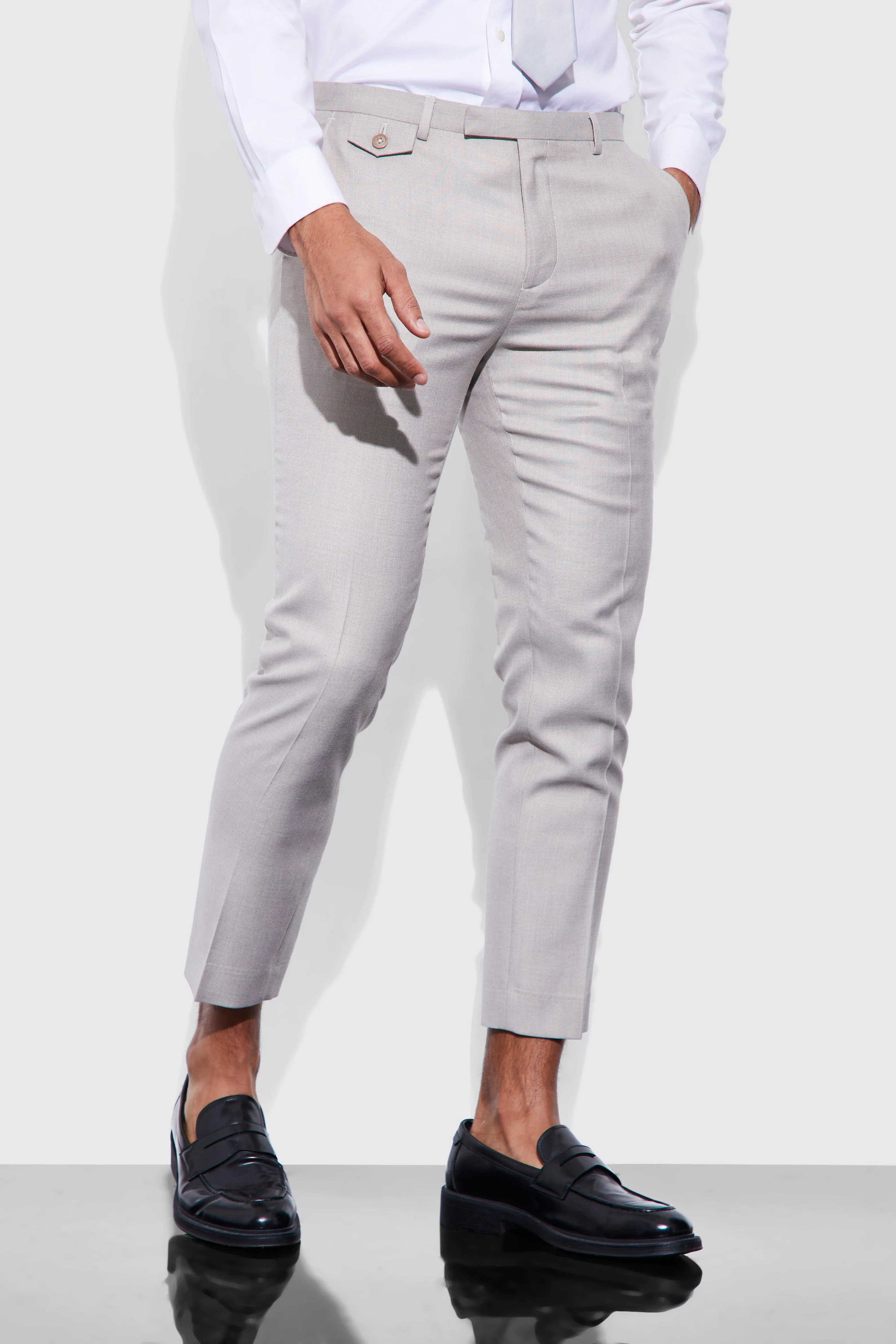 Skinny Pleat Front Textured Suit Trousers