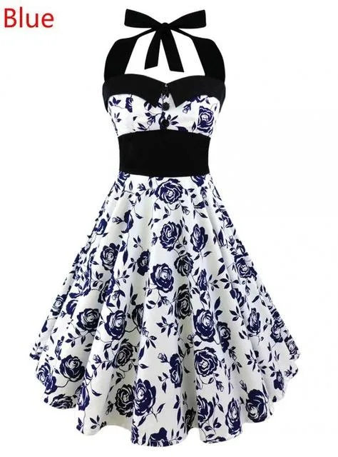 Skull Floral Print Sleeveless Retro Vintage Women's Summer Dress