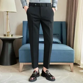 Slim Fit Ankle Length Belted Smart Trousers