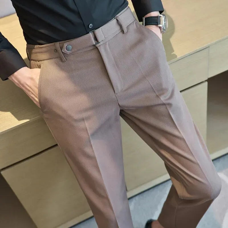 Slim Fit Ankle Length Belted Smart Trousers