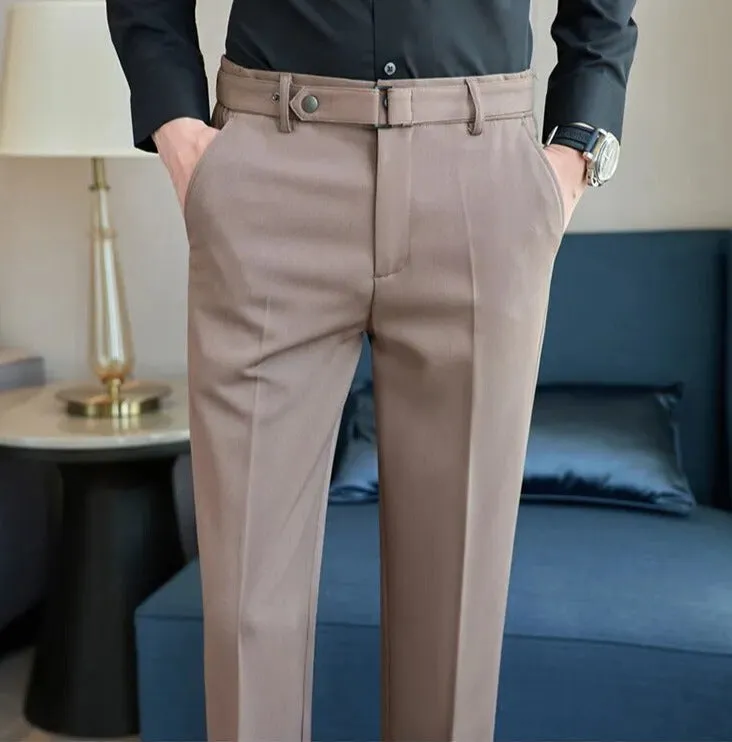 Slim Fit Ankle Length Belted Smart Trousers