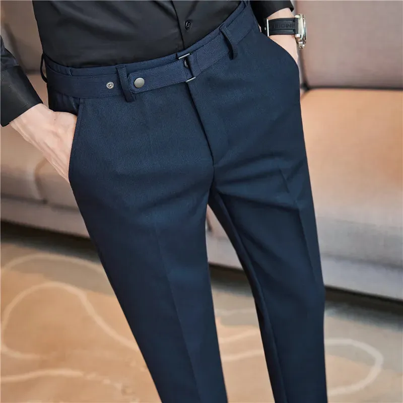 Slim Fit Ankle Length Belted Smart Trousers