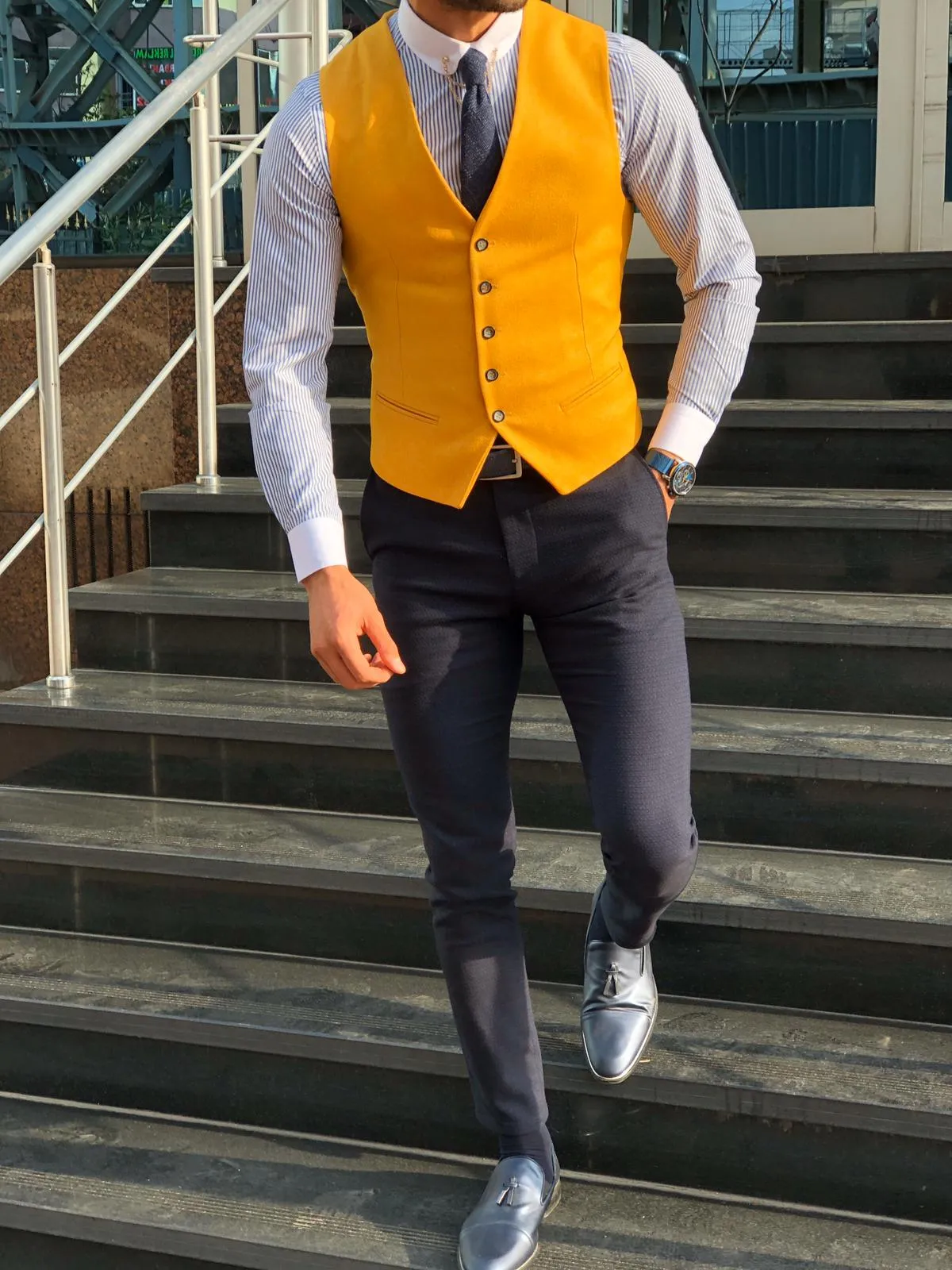 Slim-Fit Cotton Waist Coat MUSTARD