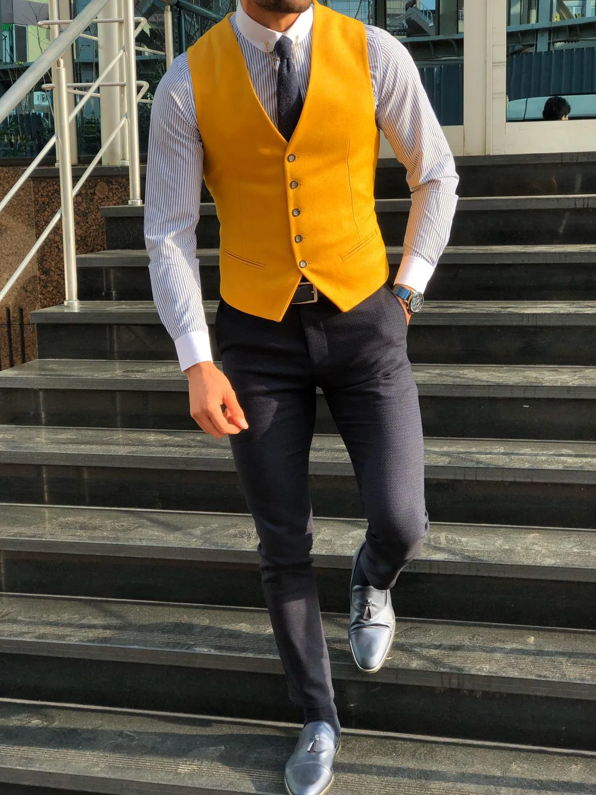 Slim-Fit Cotton Waist Coat MUSTARD