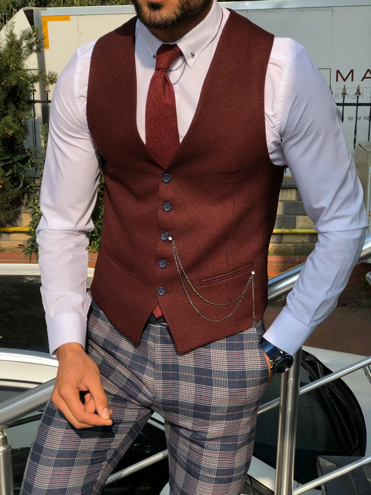 Slim-Fit Cotton Waist Coat