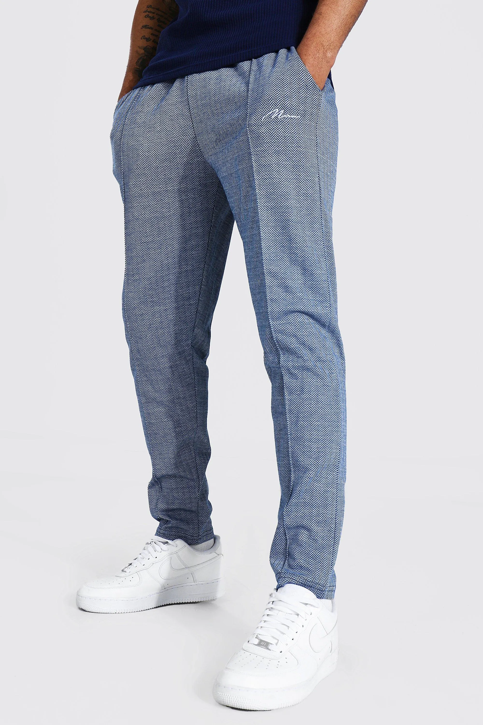 Slim Man Signature Jacquard Pintuck Joggers | boohooMAN UK