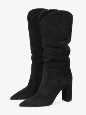 Slouchy Black Suede Mid Calf Boots