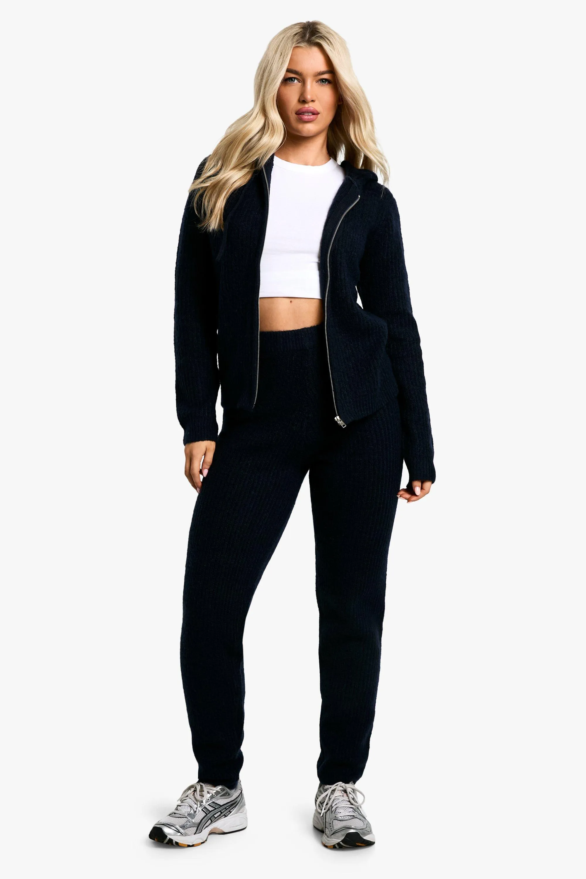 Soft Fine Guage Zip Through Hoody Knitted Tracksuit