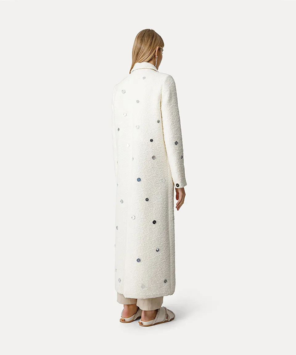 soft–bouclé coat with little mirrors